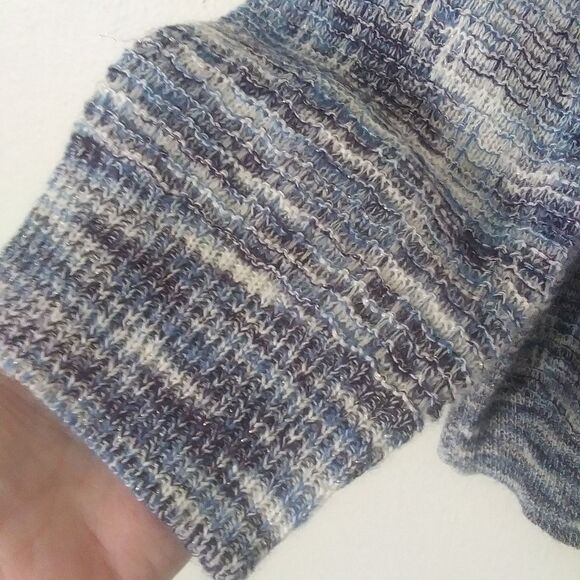 Draper's & Damon's Cowl Neck Sweater, Blue/White/Silver, Womens Large - Picture 3 of 6